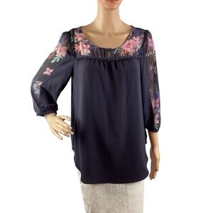 Lauren Conrad Blouse Size M Blue Floral